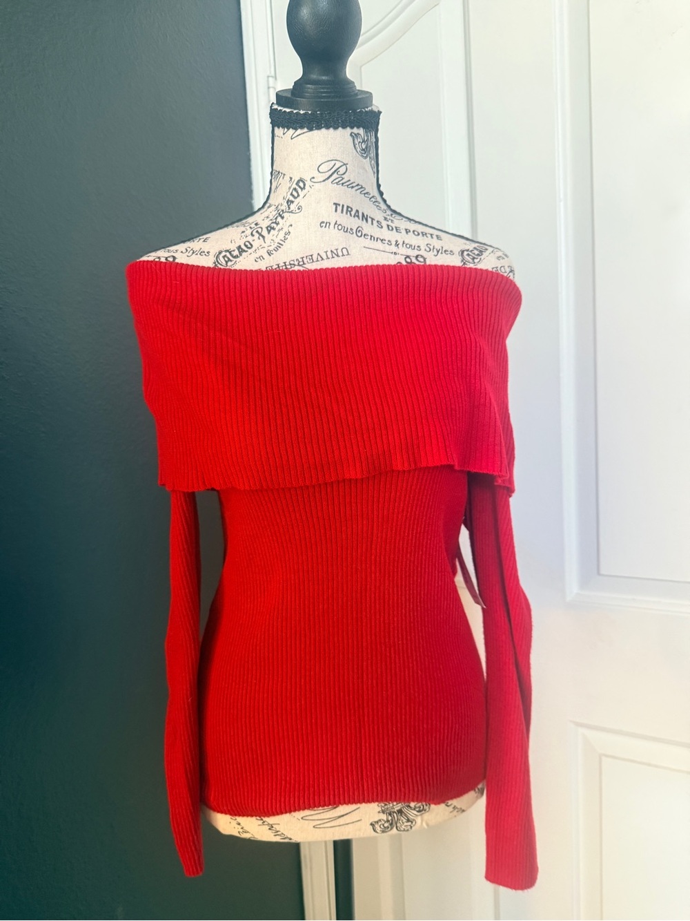 NWT Worthington Off-the-Shoulder Ribbed Red Sweater Medium